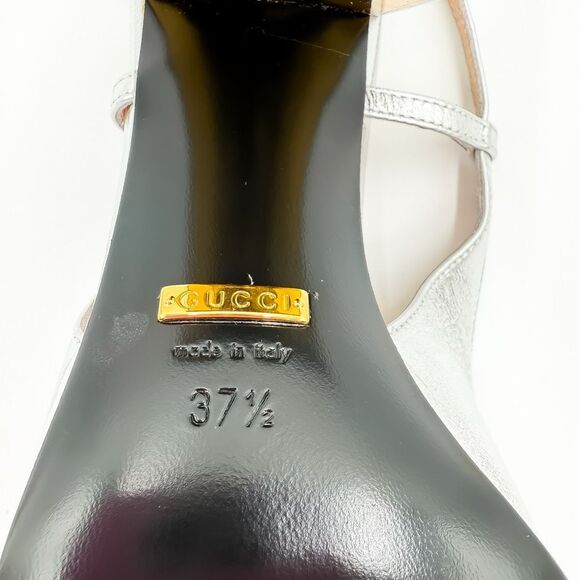 Gucci Baby Horsebit Metallic Silver Slingback Block Heels Size 37.5, 7.5 - Picture 13 of 16